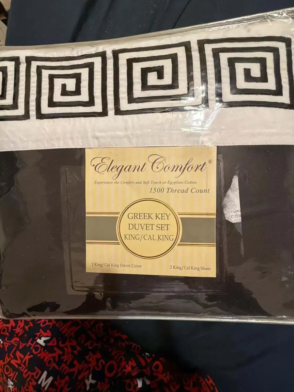 Elegant Comfort 3-Piece Greek Key Duvet Cover Set, King/Cal King, Black/White